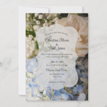 Elegante blau-weiße floral Hochzeits-Einladung