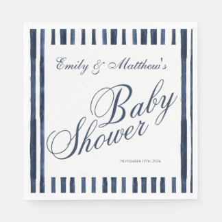 Elegante blau-weiße Streifen Baby Shower Serviette