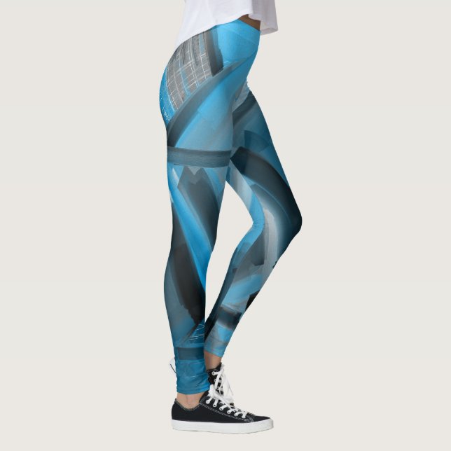 Elegante Blaue Abstrakte Kunst, Dichtung und Musik Leggings (Rechts)