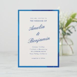 Elegante Blaue Abstrakte Schriftzug-Namen Hochzeit Einladung