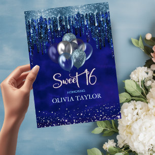 Elegante blaue Aqua-Tropfen Glitzer-Ballons süß 16 Einladung