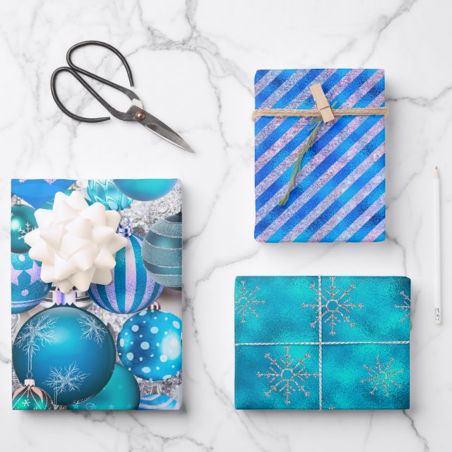 Elegante blaue Aqua Weihnachtsfeiertage Geschenkpapier Set (Vorderseite)