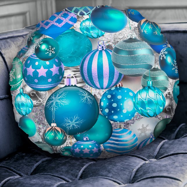 Elegante blaue Aqua Weihnachtsfeiertage Rundes Kissen (Von Creator hochgeladen)