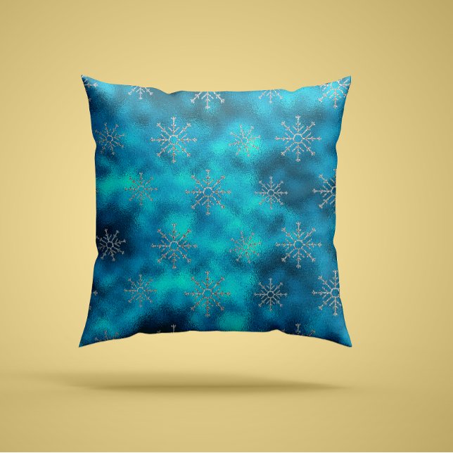 Elegante blaue Aqua Weihnachtsschneeflocken Kissen (Von Creator hochgeladen)
