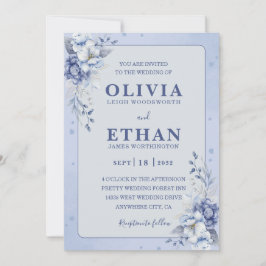 Elegante blaue Aquarell-Blumen-Hochzeit im traditi Einladung