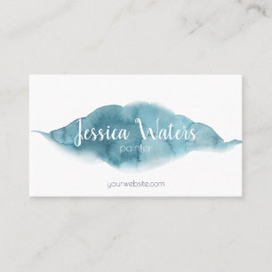 Elegante blaue Aquarell-Femininschrift Visitenkarte