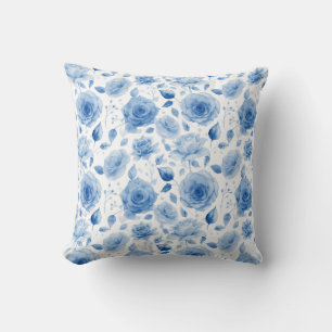 Elegante blaue Aquarell-Rosenkissen - Florales Zuh Kissen