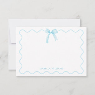 Elegante blaue Aquarell-Schleife personalisierte N Mitteilungskarte