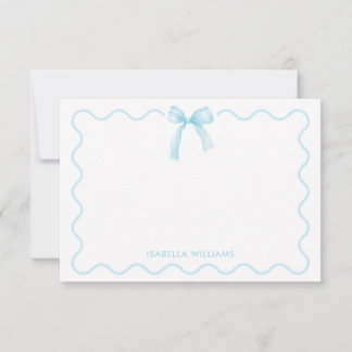 Elegante blaue Aquarell-Schleife personalisierte N Mitteilungskarte