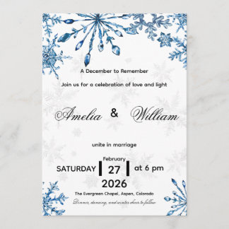 Elegante blaue Aquarell-Schneeflocken-Hochzeitsein Einladung