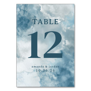 Elegante Blaue Aquarell-Tischnummer Tischnummer