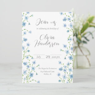 Elegante Blaue Aquarell-Wildblume  Einladung