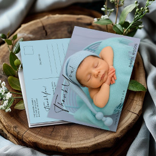 Elegante blaue Baby-Foto-Dankeschön-Postkarte Postkarte