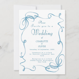 Elegante blaue Band-Aquarell-Hochzeitskarten Einladung