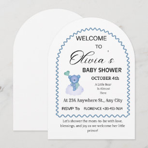 Elegante Blaue Bär-Bogen-Baby-Einladung   Wh Einladung