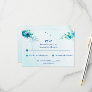 Elegante blaue Blume - individuelle Hochzeit RSVP Karte