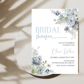 Elegante blaue Blumen Brautparty - Florale Braut Einladung