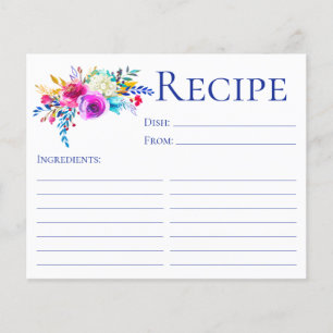 Elegante blaue Blumen-Dusch-Rezeptkarte