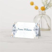 Elegante blaue Blumen-Hochzeit-Platzkarte
