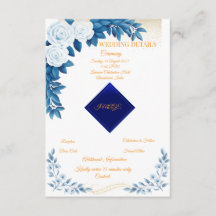 Elegante blaue Blumen-Hochzeits-Detailkarte