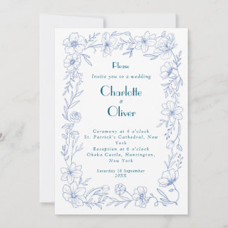 Elegante blaue Blumen-Hochzeitseinladungskarte Des Einladung