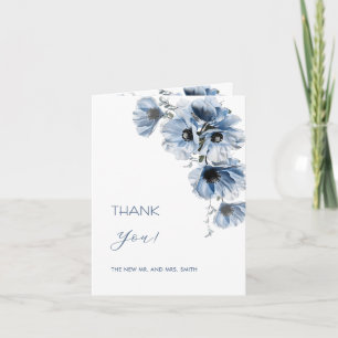 Elegante blaue Blumen Hochzeitsfoto Dankeskarte