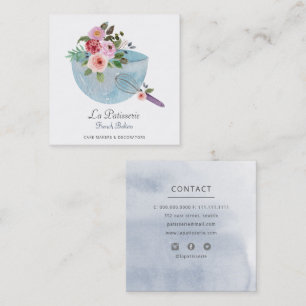 Elegante blaue Blumen-Hochzeitstorte Macher Bäcker Quadratische Visitenkarte