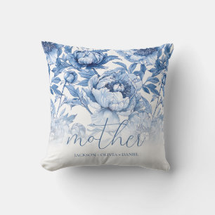 Elegante blaue Blumen-Kindernamen Schrift Mutter Kissen