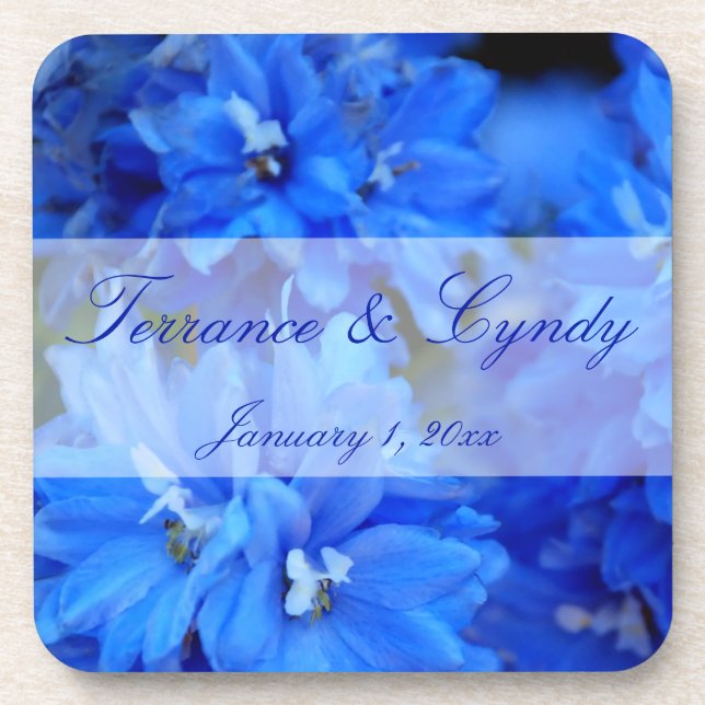 Elegante blaue Blumen-persönliches Set Getränkeuntersetzer (Vorderseite)