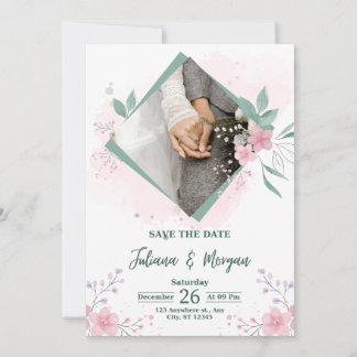 Elegante blaue Blumen-Save-the-Date-Hochzeitseinla Einladung