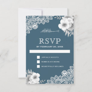 Elegante blaue Blumen-Spitze Islamisch Muslimisch RSVP Karte