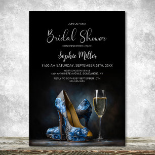 Elegante blaue Blumen-Stilettos Schuhe Brautparty Einladung