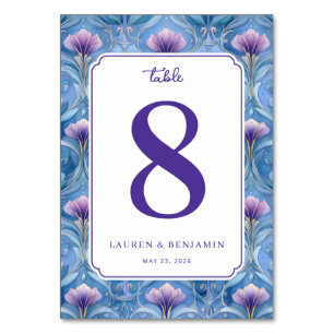 Elegante blaue Blumen-Tischnummer Tischnummer