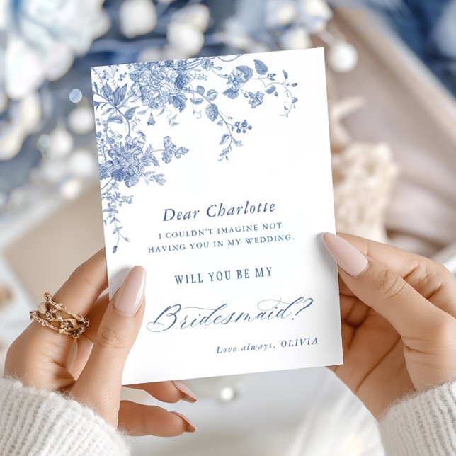 Elegante blaue Blumen werden Sie meine Brautjungfr Einladung (Von Creator hochgeladen)