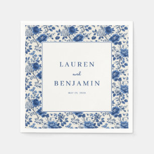 Elegante blaue Blumengrenze Serviette