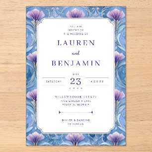Elegante blaue Blumenhochzeits-Einladung Acryleinladungen