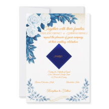 Elegante blaue Blumenhochzeits-Einladung auf Weiß