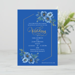 Elegante blaue Blumenhochzeits-Einladung Einladung