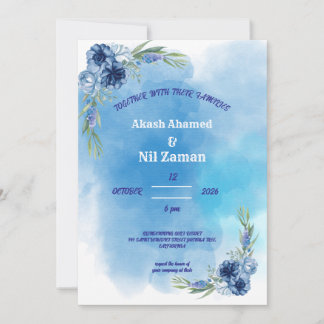 Elegante blaue Blumenhochzeits-Einladung Einladung