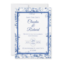 Elegante blaue Blumenhochzeits-Einladung