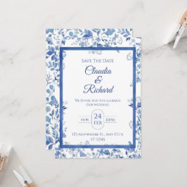 Elegante blaue Blumenhochzeits-Einladung Einladung