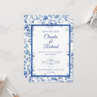 Elegante blaue Blumenhochzeits-Einladung Einladung