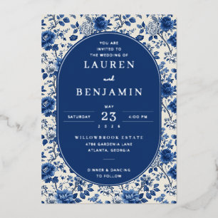 Elegante blaue Blumenhochzeits-Einladung Folieneinladung