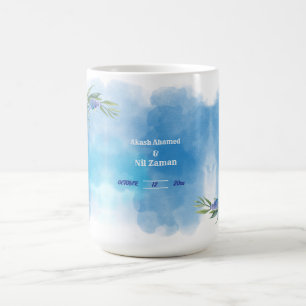 Elegante blaue Blumenhochzeits-Einladung Kaffeetasse