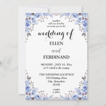 Elegante blaue Blumenhochzeitseinladung