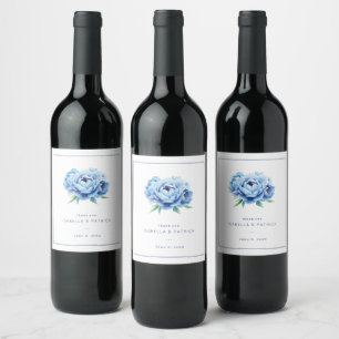 Elegante blaue Blumenillustration Weinetikett