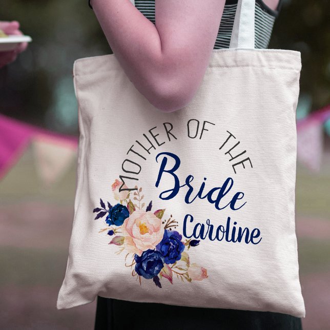 Elegante blaue Blumenmutter der Bride Tote Tasche (Von Creator hochgeladen)