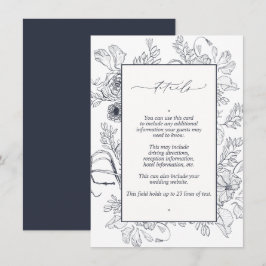 Elegante blaue Blumenstrauß Kunst Hochzeit Details Begleitkarte