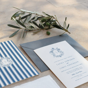 Elegante blaue Blumenwappen gestreifter Rücken Hoc Einladung