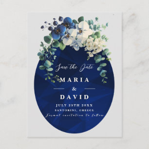 Elegante Blaue Blumige Save-the-Date-Karte Ankündigungspostkarte